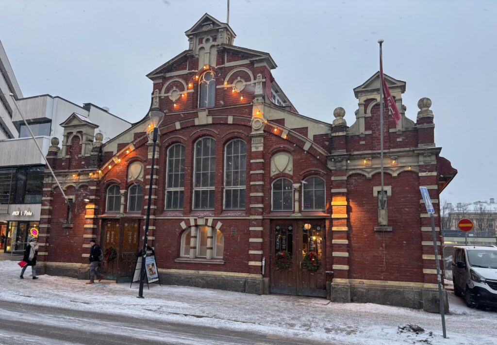 a building with lights on it