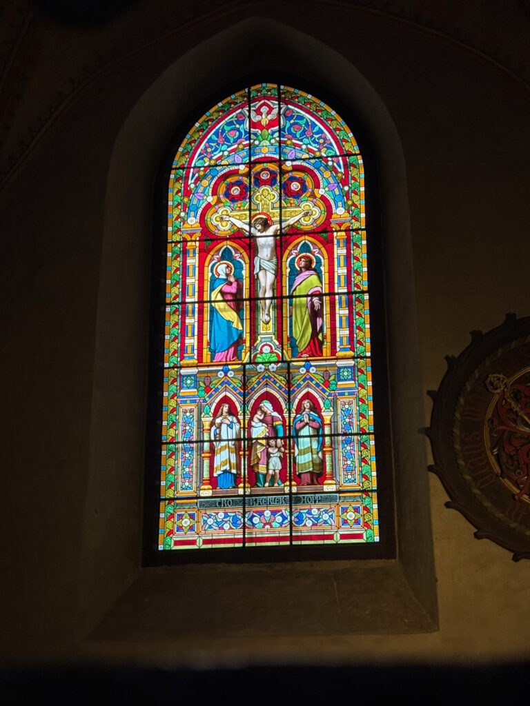 a stained glass window in a church