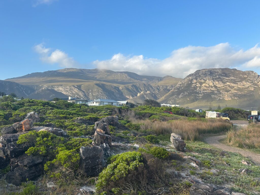 a landscape with a hill and mountains