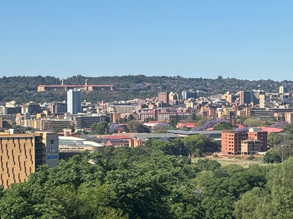 a city with trees and buildings