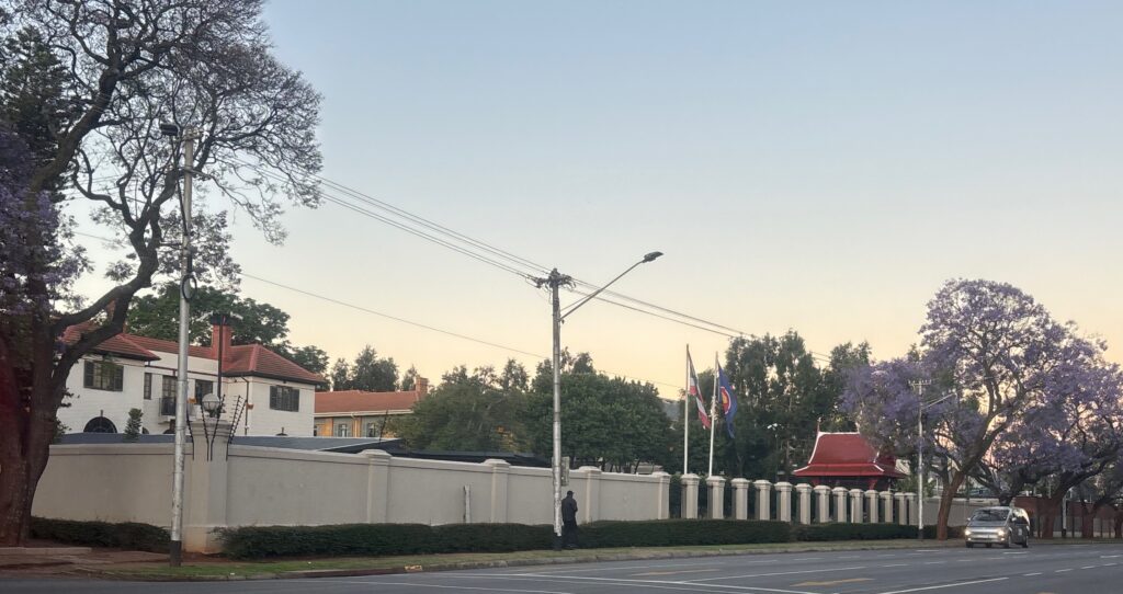 a wall with flags on it